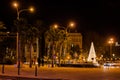 View of the Calle del Muelle Carrer del Moll with a Christmas tree in the old town of Palma, Majorca