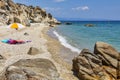 View on calm Fava sand beach near Vourvourou, Greek peninsula Sithonia, Chalkidiki