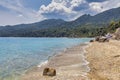 View on calm Fava sand beach near Vourvourou, Greek peninsula Sithonia, Chalkidiki