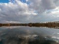 The view of the calm lake, the blue sky Royalty Free Stock Photo