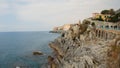 View of the calm Ligurian sea, Genoa Nervi area, one of the most beautiful places in Liguria