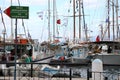 A view of Calymnos Island`s harbor and traditional fishing boats in front, in Dodakenes Islands, Greece