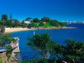 view of Camp Cove beach on Sydney Harbour NSW Australia blue skies clear turquoise waters of the bay white sandy bea Royalty Free Stock Photo