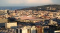 City of Barcelona at evening with view of Camp Nou stadium of Football club Barcelona and Montjuic mountain