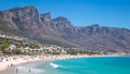 View Camps bay beautiful beach with turquoise water and mountains in Cape Town