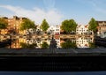 View of the canal with boats and beautiful buildings of Vlaardingen Royalty Free Stock Photo