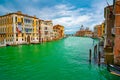 View on canal with gondola boat and motorboat water / river Royalty Free Stock Photo
