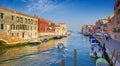 View on canal with gondolas in romantic Venice,Italy