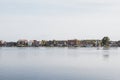 View of the canal and the outskirts of Amsterdam. Peaceful life next to busy life