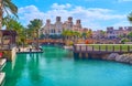 The view from the canal of Souk Madinat Jumeirah market, Dubai, UAE