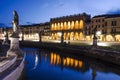 View of the canal with statues on square of Prato della Valle in Padova after sunset, Italy Royalty Free Stock Photo