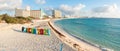 View of the Cancun 2021 sign on the beach in Cancun in Mexico. Royalty Free Stock Photo