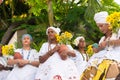 View of Candomble members in traditional clothes during religious festival Royalty Free Stock Photo