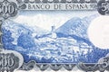 View of Canigou mountain with village of Vignolas d`Oris from Spanish money