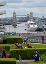 View from Cannon Bridge Roof Garden, London UK, over the award winning roof garden of Nomura International PLC, and the Thames. Royalty Free Stock Photo