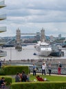 View from Cannon Bridge Roof Garden, London UK, over the award winning roof garden of Nomura International PLC, and the Thames. Royalty Free Stock Photo