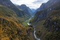 View of the canyon and the Stalheim valley, the mountain Sugar head. Norway autumn