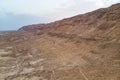 view of canyon from the top of the Masada National Park, the ruins of the palace of King Herod\'s Masada in the Dead Sea region of Royalty Free Stock Photo