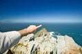 View of Cape Point, Cape of Good Hope, outside Cape Town, South Africa at the confluence of Indian Ocean on right and Atlantic Royalty Free Stock Photo