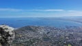 View of Cape Town and the Atlantic Ocean from the summit of Table Mountain. Royalty Free Stock Photo