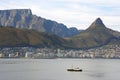 View of Cape Town city bowl form the sea, Table Mountain and Lions Head in the background Royalty Free Stock Photo