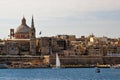 View of the capital of Malta, Valletta from the side of the sea bay.