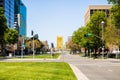 View of the Capitol Mall in downtown Sacramento, California; the Tower Bridge in the background Royalty Free Stock Photo