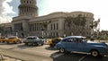 View of the Capitolium El Capitolio, Havana, Cuba, retro car w Royalty Free Stock Photo