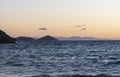 View of Capraia from Nisportino beach at sunset, Elba Island.