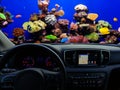 Car dashboard traveling underwater