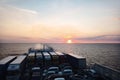 View from car ferry in the Baltic Sea at sunrise Royalty Free Stock Photo