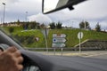 View from the car for traffic signs on the road from Pamplona to Bilbao via San Sebastian, Spain Royalty Free Stock Photo