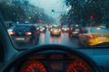 View from driver seat traffic jam in metro city on a bad weather raining day Royalty Free Stock Photo