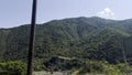 View from the car window while driving along the Georgian Military Road in the mountain. Georgia. Kvemo-Mleta. 06.09.2023