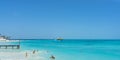 View from Caracol Beach at the Hotel Zone, Cancun with the ferry, beautiful turquoise Ocean