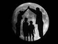 View of carefree family having fun in Moon Eclipse