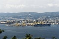 View of cargo ships docked at Pier VII of the Port of Trieste loading:unloading containers Royalty Free Stock Photo