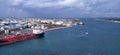 View of the cargo seaport against the blue sea at La Goulette, Tunisia