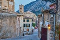 View At carrer del Calvari With Typical Old Houses And City Center PollenÃÂ§a, old village on the island Palma Mallorca, Spain Royalty Free Stock Photo