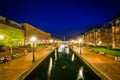 View of Carroll Creek at night, in Frederick, Maryland.