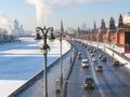 View of cars drive near Kremlin walls in Moscow Royalty Free Stock Photo