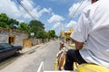 The view from a cart pulled by a horse in a street Izamal, YucatÃÂ¡n. The first Magic Town of Mexico