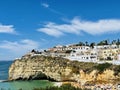 View of Carvoeiro fishing village with beautiful beach, Algarve