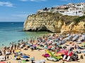 View of Carvoeiro fishing village with beautiful beach, Algarve