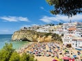 View of Carvoeiro fishing village with beautiful beach, Algarve