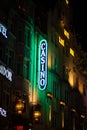 View of casino neon sign on Wenceslas Square on Prague