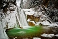 View of Casoca waterfall in winter