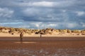 View of cast iron figures from the Another place statues at Crosby beach, Liverpool, England