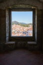 View of Castelo de Vide through the window of the castle, in Portugal Royalty Free Stock Photo