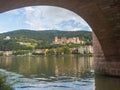 View of a castle through the arch of a bridge